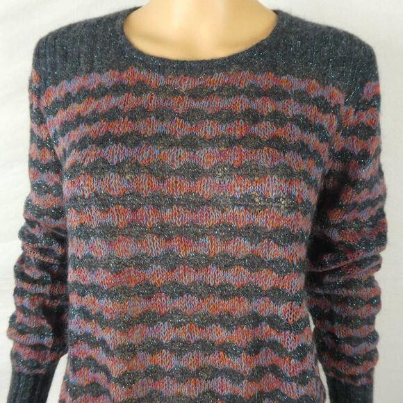 Marc by Marc Jacobs Twinkle Stripe Sweater Zig Zag Fuzzy Metallic Pullover Small - Picture 4 of 10